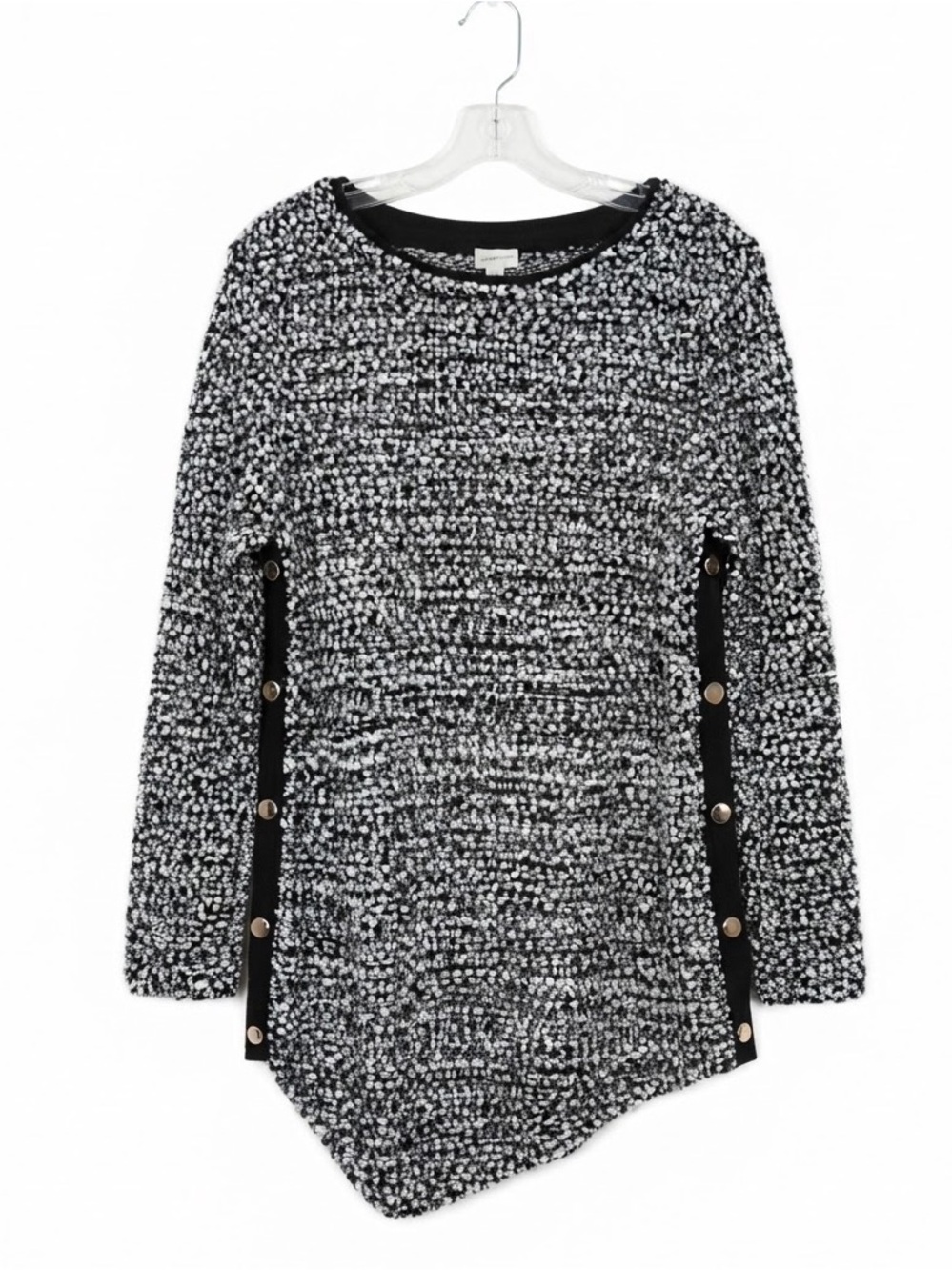 Chico's Zenergy Bouclé Knit Sweater w/Side Button Detail Decoration- Asymmetric